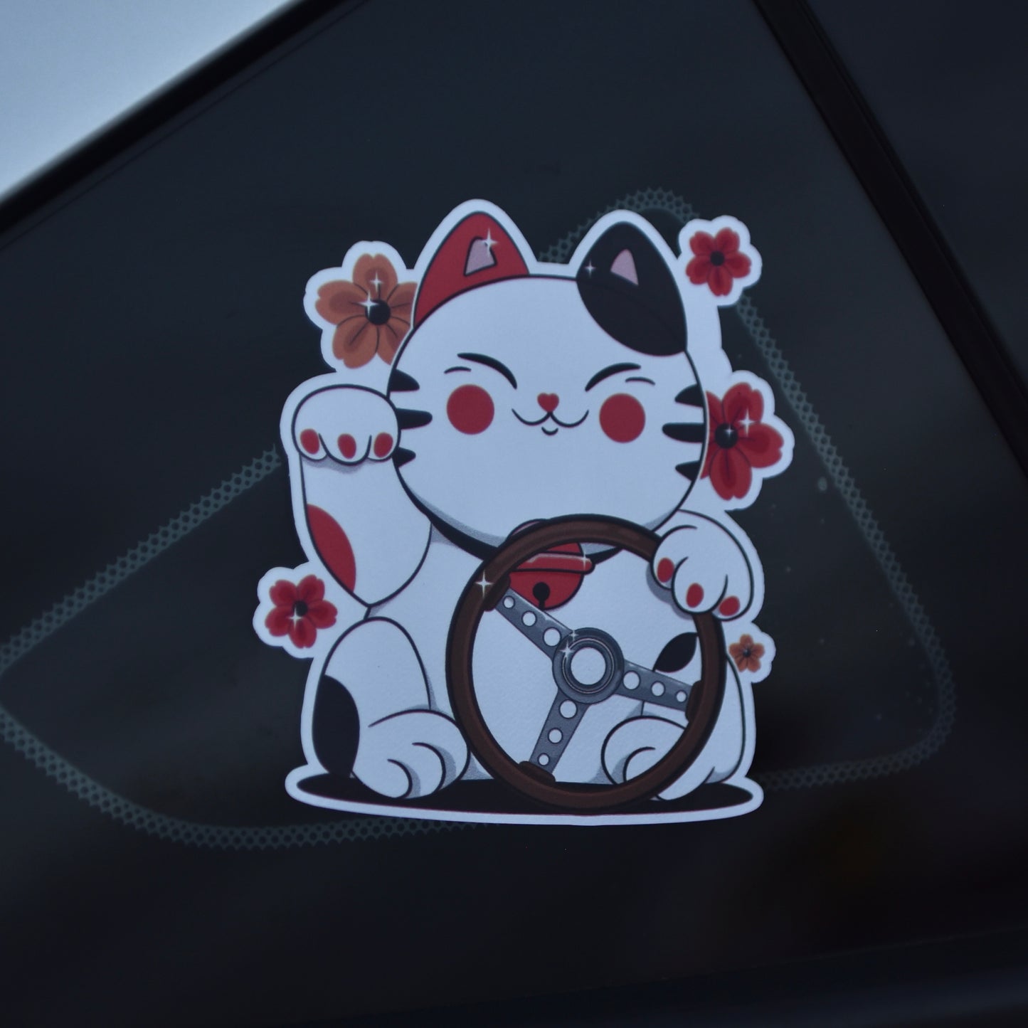 Lucky Cat & Steering Wheel Sticker